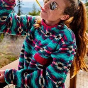 Patagonia Synchilla Snap‑T Pullover Southwest Teal Pink, Women’s (XL)